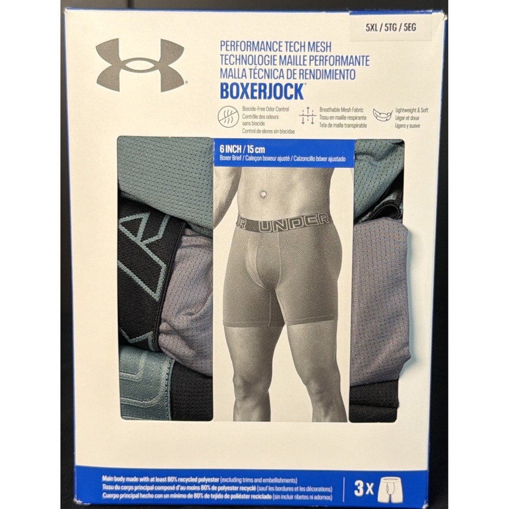 Under Armour Performance Tech Mesh BoxerJock Mens 5XL Blue Grey Black